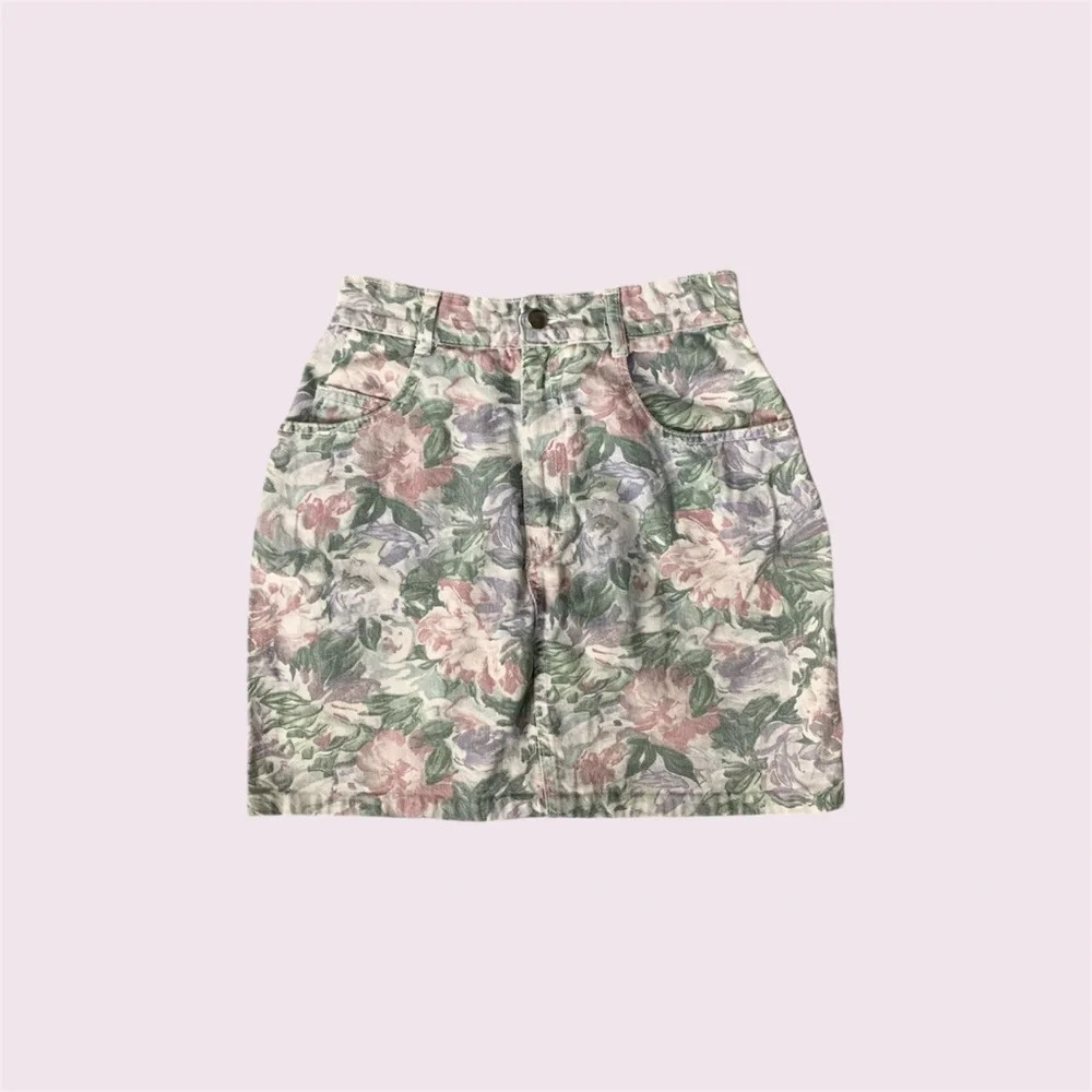 Vintage breaker jeans floral denim mini skirt